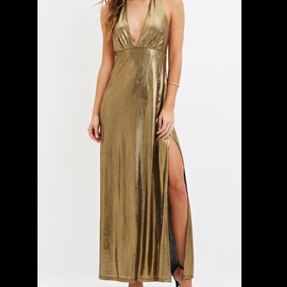 Forever 21 Dresses & Skirts - Gold Lamé Halter Disco Gown NWT